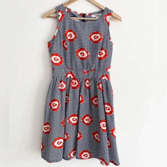 Pinky Retro Floral Cut Out Dress, Size Small, Navy, White, Red - Picture 7 of 11